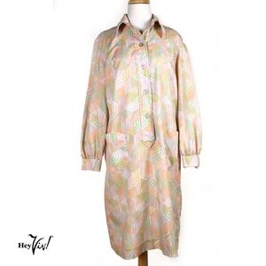 Vintage 70s Pastel Mod Shirtwaist Dress - Route One Tag - Button Up - L -Hey Viv